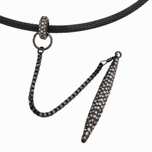 Chico's Eliza Rhinestone Drop Dangle Collar Necklace Gunmetal Silver-Tone